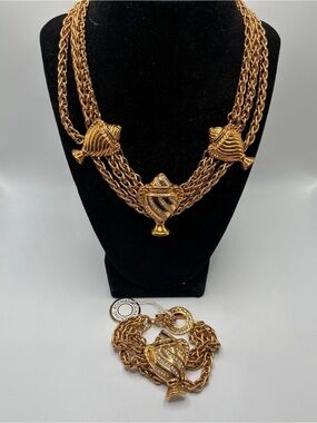 Rochas Gold Multi-strand necklace and matching bracelet rare. New old stock
